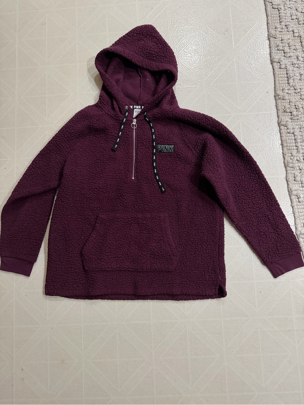 PINK by Victoria's Secret Plush Half-Zip Hoodie in Deep Plum